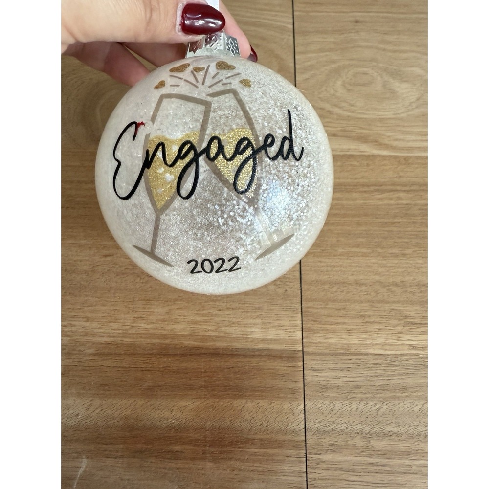 Engaged 2022 Christmas Ornament – Glitter Glass Ball with Champagne Toast Design